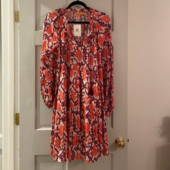 Euc oliphant balloon  sleeve coral python tassle dress size large - Picture 11 of 14